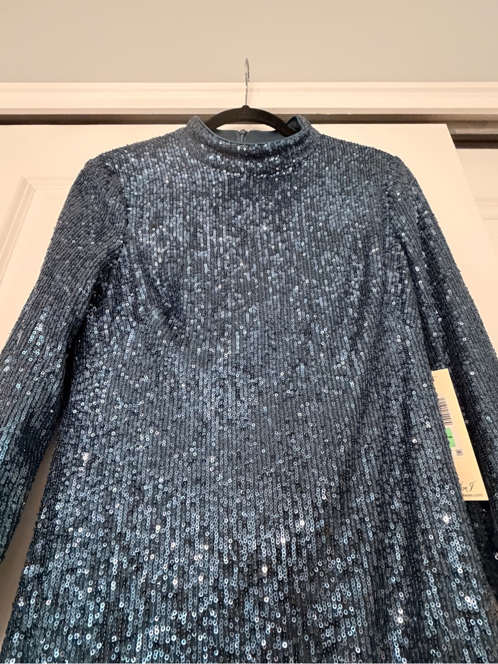 Eliza J Blue Sequin Long-Sleeve Sheath Dress - Picture 3 of 5